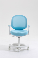 Chaise de bureau réglable pour enfant, bleue, en maille respirante, ergonomique, avec accoudoirs pliables, stable et sécurisée en plastique