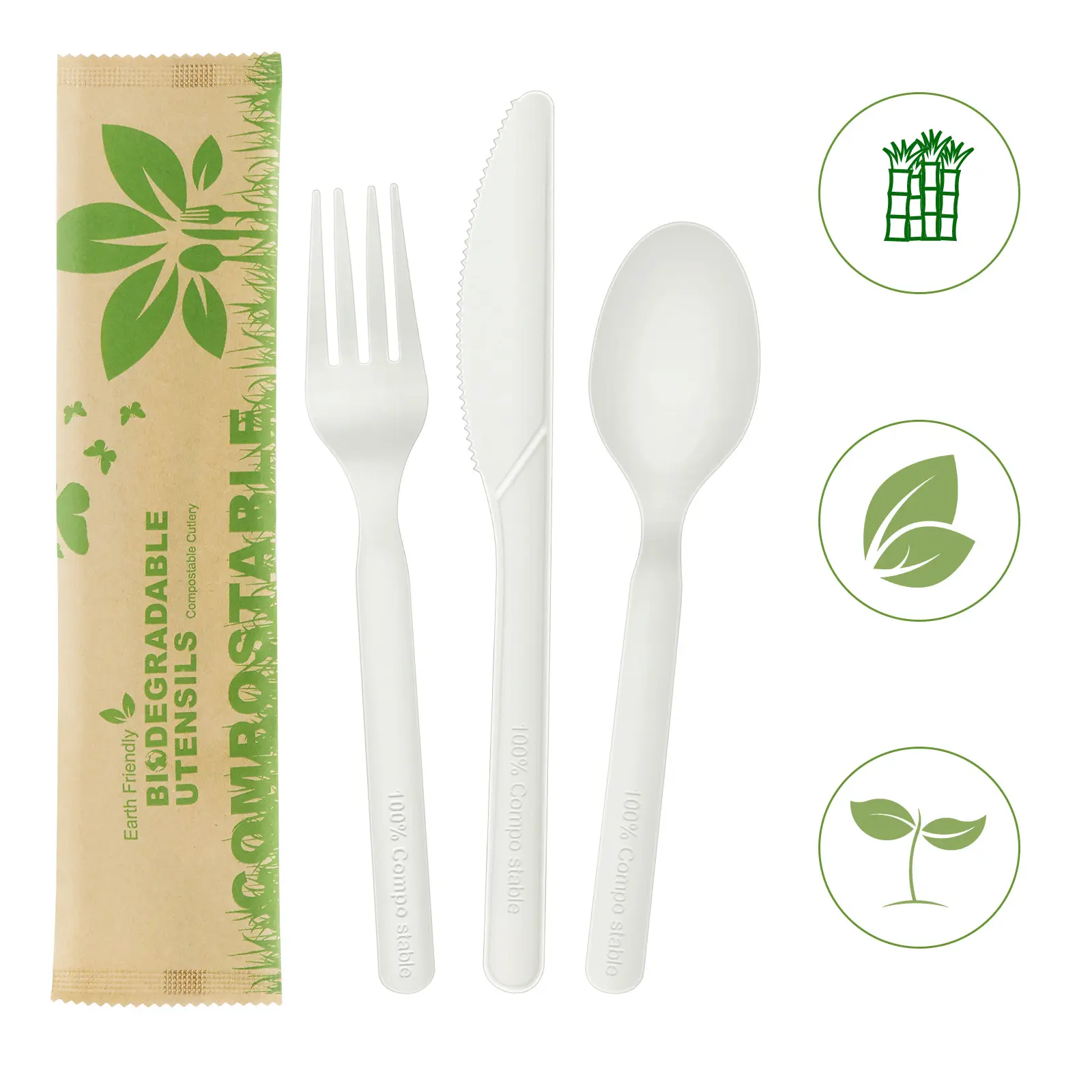 Support For Custom Stand-Alone Packaging Cpla Kit Airline Ps Spoon Fork Knife Salt Pepper Disposable Cutlery Wrapped Set