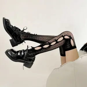 2023 New Designer Style Handmade Hollow Flocking Bow Lace Thigh Casual Thin Over Knee and Lower Leg Women's Silk Socks