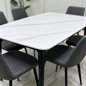 Mesa de Comedor Rectangular Moderna de Mármol con 6 Sillas, Diseño Minimalista, Muebles para el Hogar - Product Image 3