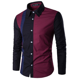 Camicie da <span class=keywords><strong>uomo</strong></span> <span class=keywords><strong>eleganti</strong></span> Patchwork di alta qualità alla moda da <span class=keywords><strong>uomo</strong></span> a manica lunga Casual Social Dress Shirt vestiti retrò per regalo di natale - Product Image 3