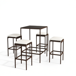 Ensemble de bar de jardin en rotin brun, meubles de bar d'extérieur carrés, design contemporain moderne et durable - Product Image 1