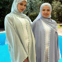 Abaya ouverte en tissu Nida avec dentelle florale pour femme, vêtement islamique de Dubaï avec hijab en mousseline, robe musulmane en gros pour l'été 2026