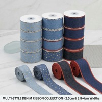 Ruban en denim de luxe personnalisé, bord festonné, imprimé étoile dorée, 2,5 cm 4 cm, pour Noël, bricolage, artisanat, emballage cadeau, accessoires vestimentaires