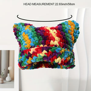 PARTYMENT Bonnet en tricot d'hiver pour femmes et hommes, fait main, rayé arc-en-ciel, crochet, oreilles de chat, style grunge, bonnet ample - Product Image 6