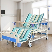 Lit d'hôpital manuel à 3 fonctions avec toilettes et matelas imperméable en métal blanc pour les soins aux personnes âgées à domicile