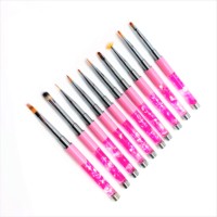 Ensemble de manucure de luxe professionnel brosse d'art d'ongle avec la poignée en métal de virole sertie de cheveux de doublure ovale plate synthétique