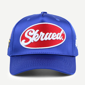 Produttore OEM BSCI di Cappelli Vintage con Logo Personalizzato, Cappellino da Baseball a 5 Pannelli con Chiusura Snapback in Raso Blu e Patch Ricamata 3D per Brand di Streetwear - Product Image 1