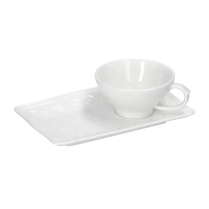 Factory Direct Stylish Ceramic Cup and Rectangular Tray Set Coffee & Tea Cup for Cafes, Gift Shops, and Beverage Service