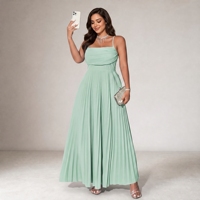 Vestido Maxi Plisado de Talla Grande para Mujer, Color Sólido, con Tirantes Finos, Busto Fruncido, Tela de Gasa, Cintura Natural, para Uso Diario y Fiestas