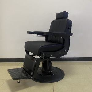 Silla de barbero duradera, directa de fábrica, cuero blanco, estructura metálica resistente, reclinable, equipo profesional para salón. - Product Image 6