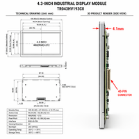 وحدة شاشة TFT LCD عالية الموثوقية مقاس 4.3 بوصة بدقة 480×272 وتقنية IPS وسطوع 600 شمعة/م2 مع إضاءة خلفية LED وتركيب مدمج RTP