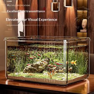 <span class=keywords><strong>Aquarium</strong></span> Transparent pour Poissons d'<span class=keywords><strong>Eau</strong></span> <span class=keywords><strong>Douce</strong></span>, Petit <span class=keywords><strong>Aquarium</strong></span> de Bureau pour la Maison, Mini <span class=keywords><strong>Aquarium</strong></span> Carré en Acrylique Épaissi pour Poissons Rouges et Tortues - Product Image 1