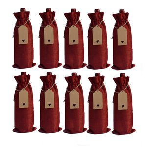 Sacs en toile de jute et lin réutilisables pour bouteilles de vin, avec cordon de serrage, pour cadeaux promotionnels en gros - Product Image 2