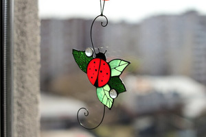 Nuevo diseño de mariquita vidriera colgante Sun Catcher ventana pared hogar patio balcón jardín decoración vidrio artesanía regalos - Product Image 5