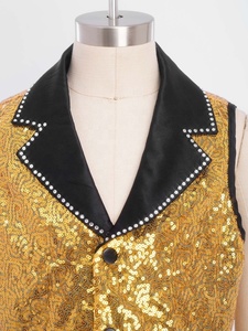 Gilet à Paillettes pour Garçons, Veste de Cérémonie à Revers Pointus, Ornée de Clous, en Satin Noir, pour Costume de Scène, Personnalisable - Product Image 3