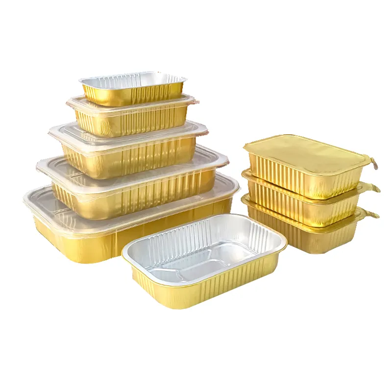 Caixa de embalagem de alimentos aquecível, lancheira dourada com preservação de calor, recipiente reciclável para comida, folha de alumínio
