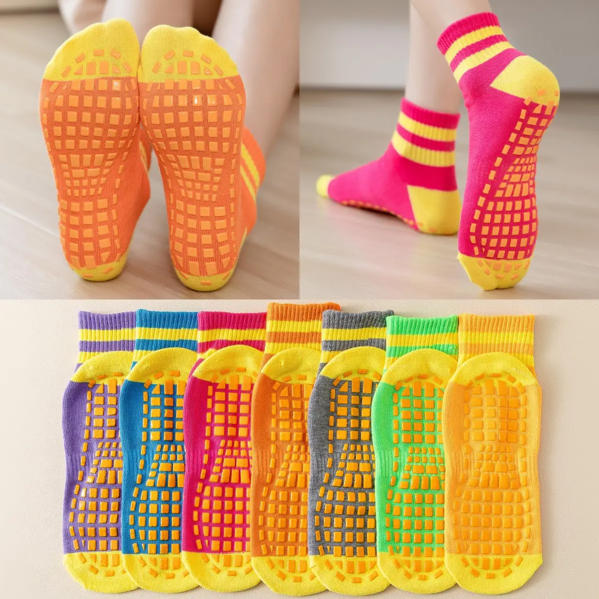 Wholesale Sport Custom Trampoline Socks Grip Socks Kids Children Adults Non Slip Anti Slip Trampoline Jump Grip Sock