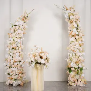 Arco de flores artificiales de seda champán al por mayor, arco de boda, Fondo de flores, decoración floral, arreglo de arco de flores