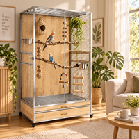 Volière panoramique en verre trempé pour perroquets, en acier inoxydable 304, avec roues arrière en bois, pour intérieur – Meilleures ventes