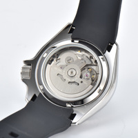 Montre de plongée automatique personnalisée en argent pour homme, bracelet en cuir noir, cadran à aiguilles, lumineuse, étanche 50M, montre mécanique à bracelet