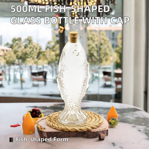 ขวดแก้วรูปปลาขนาด 500 มล. พร้อมจุกไม้ก๊อกปิดผนึก สำหรับบรรจุสุรา ไวน์ผลไม้ เครื่องดื่ม น้ำมัน - Product Image 2