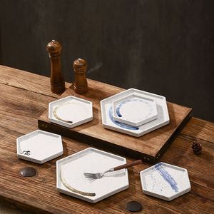 Retro Hexagonal Shaped <b>Ceramic</b> Dinner <b>Plate</b> Matte White Handmade Food Sushi Pasta Salad <b>Plate</b> for Hotel Restaurant - Product Image 1
