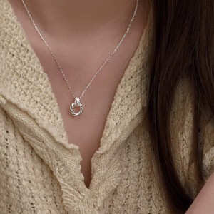 S925 Sterling Silver Twisted <b>Ring</b> <b>Necklace</b> Geometric Minimalist Design Collarbone Length - Product Image 1