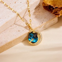 Vente en gros de bijoux tendances en acier inoxydable plaqué or collier avec pendentif en zircon étoile lune planète pour femme cadeau romantique