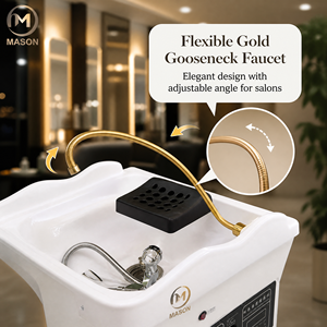 Bac à shampoing et lavabo hydro-massant portable professionnel moderne avec structure en fer noir pour salon, spa, soin du cuir chevelu et lavage des cheveux - Product Image 3