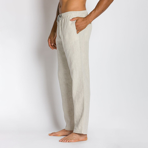 Ropa de mezcla de lino 100% para hombre blanca y suelta al por mayor, pantalones de verano personalizados de algodón y lino para hombre - Product Image 3