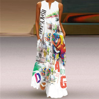 Robe longue maxi bohème décontractée à imprimé floral rose tendance en gros, robe de plage, taille plus 5XL