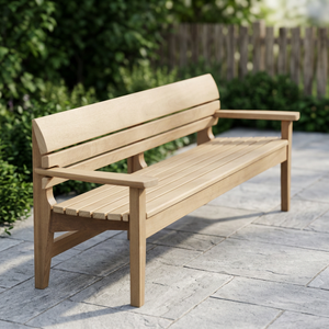 Banc de jardin moderne en teck, extra long, avec dossier à 3 niveaux en lattes, mobilier de patio - Product Image 2