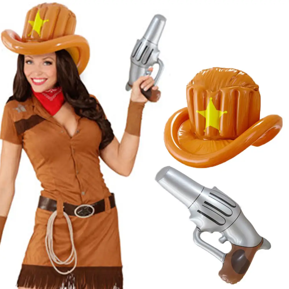 Pistola de chapéu inflável, vestido cowboy para fantasia selvagem west dallas américa fantasia adulto crianças