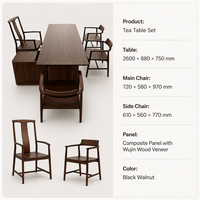 Ensemble de table à thé personnalisable en placage de noyer, fauteuils de salon à dossier haut, chaises d'appoint pour salon