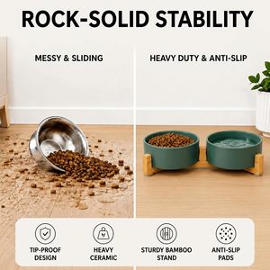 <b>Ceramic</b> Pet Bowl with Bamboo Stand Elevated Pet Food & Water Dish Non-Slip Eco-Friendly Feeder for Cats <b>Dogs</b> - Product Image 4