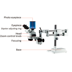 7-45배율 조절 가능 현미경, 이중 붐 스탠드, 휴대폰 수리용 삼안 스테레오 현미경, 디지털 카메라 1080p 포함 - Product Image 4