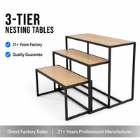 Ensemble de tables gigognes style industriel, cadre en métal noir, table d'appoint empilable à 3 niveaux, décoration d'intérieur boutique