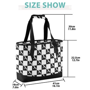 Hawaii Checkered Black White Large Insulated Beach Tote Cooler Bag Iwa Birds Insulated Grocery Shopping Bags with Zipper Top - Product Image 3