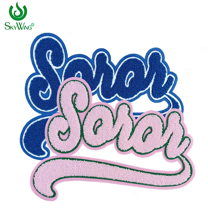 Soror Aka Studentenvereniging Roze En Groene Handdoek Chenille Aangepaste Alfabet Geborduurde Kleding Warmte Toegepast Griekse Letters Ijzer Op Patches