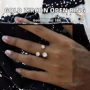 แหวนเปิดสำหรับผู้หญิง วินเทจ กันน้ำ ทำจากสแตนเลสสตีล ชุบทอง 18K ป้องกันการแพ้ ประดับเพชรซิร์คอนสามเม็ด รุ่น YISS <span class=keywords><strong>FERA</strong></span> YF6643 - Product Image 2