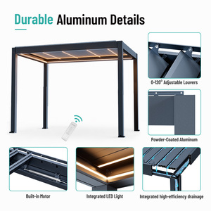 Pérgola <span class=keywords><strong>de</strong></span> Aluminio Bioclimática Motorizada, Resistente al Viento y a la Lluvia, con Control Automático, Construcción Robusta, <span class=keywords><strong>para</strong></span> Jardín - Product Image 3