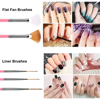 Set de 21 Pinceles de Uñas Rosados con Mangos de Plástico para Pintar, Tallar, Mezclar Esmalte en Gel, Decorar y Dibujar Líneas