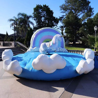 Castillo Inflable con Tobogán de Unicornio, Juego de Rodeo de Unicornio, Castillo Hinchable con Diseño de Nubes y Arcoíris para Niños