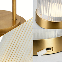 Lampes de table en verre portables modernes rechargeables en gros, lampe de table cylindrique simple blanche/noire/laiton avec interrupteur tactile