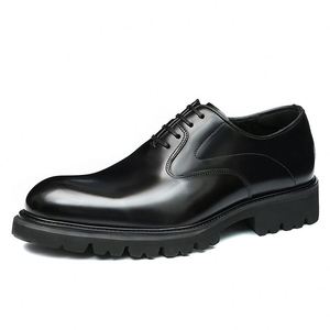4cm Height Increase Leather Shoes Men's Young Business Formal Wear Genuine Leather Glossy Finish Suitable for <b>Work</b> - Product Image 2