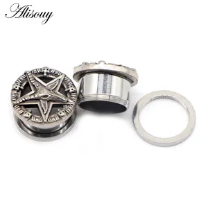 Wholesale Stainless Steel Skull Star Pulley Ear Tunnels Extender Piercing Ear Plugs Expanders Body Jewelry Women Men Gift