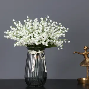 Flor Artificial de lirio del valle, orquídeas de plástico blancas pequeñas, decoración del hogar, flores falsas, venta al por mayor