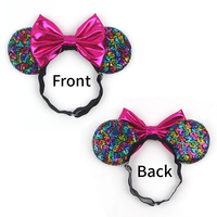 Serre-tête élastique réglable en nylon avec oreilles de souris classiques à sequins et nœud, accessoires pour cheveux pour enfants, idéal pour les fêtes et les sorties
