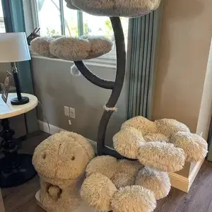 Árbol de condominio de flores de gato de madera de lujo con postes de sisal y felpa de primera calidad, muebles de escalada, juguete interactivo